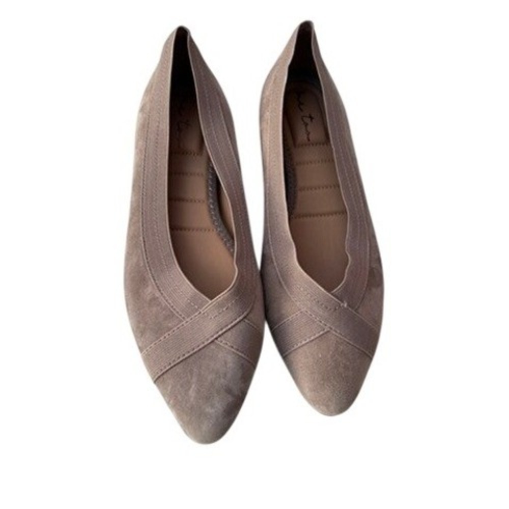 Me Too Reign-NR Taupe Suede Pointed Toe Crisscross Elastic Flats‎ Womens 9.5M